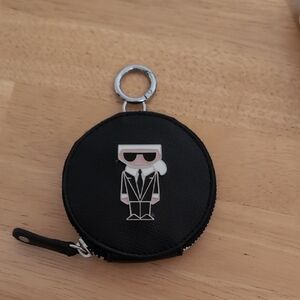 Black Designer Coin Pouch Key Chain/Fob Holder  Karl Lagerfeld New